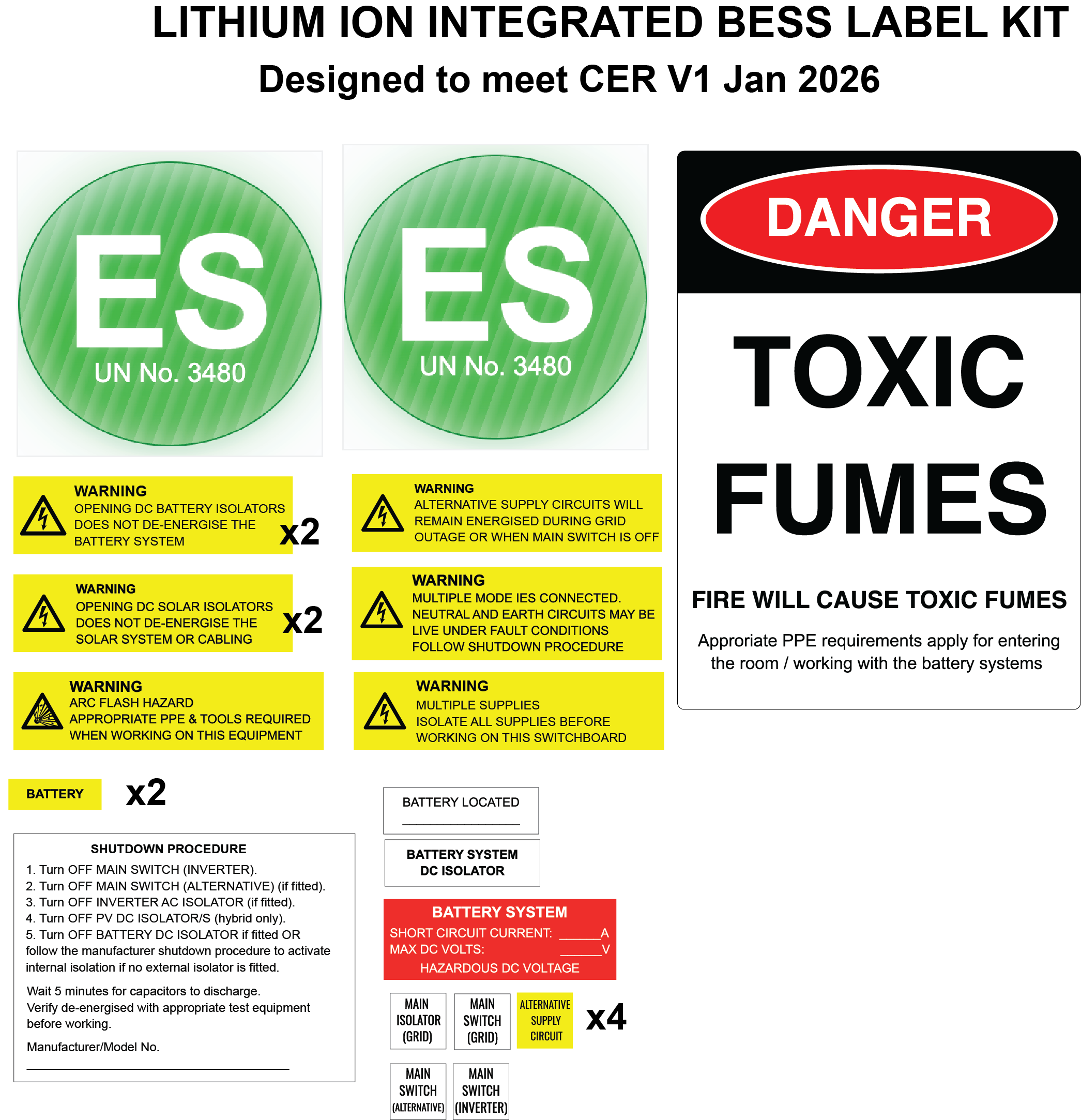 Battery Label Kit (Lithium Hybrid/BESS Only)